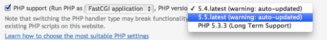 PHP 5.5 hosting. Easily change PHP versions on a per-domain basis to PHP 5.3, 5.4 or 5.5