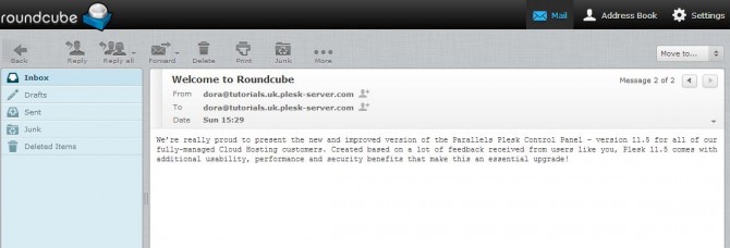 Roundcube webmail hosting service interface