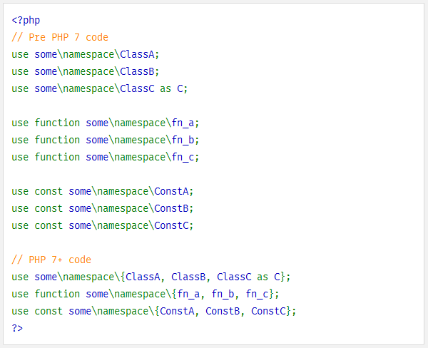 PHP 7 hosting Group use declarations